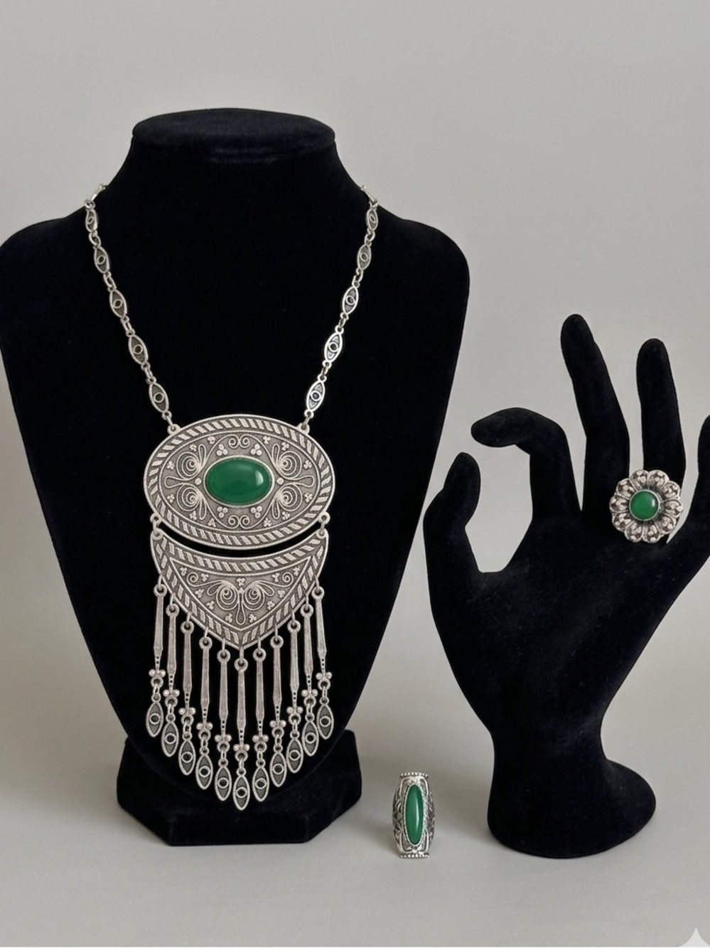 Set Vintage Southwestern Silver Set Boho  Necklace and Ring